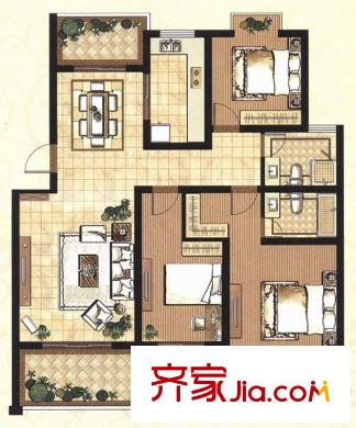 藍(lán)庭國際二期hy2戶型 3室2廳2衛(wèi)1廚