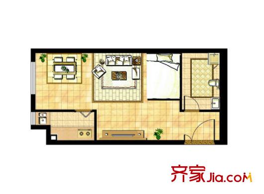 金龍湖公館A棟07戶型 東戶 1室1廳1衛(wèi)1廚