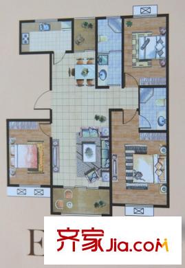 九里景秀E戶型圖 3室2廳2衛(wèi)1廚