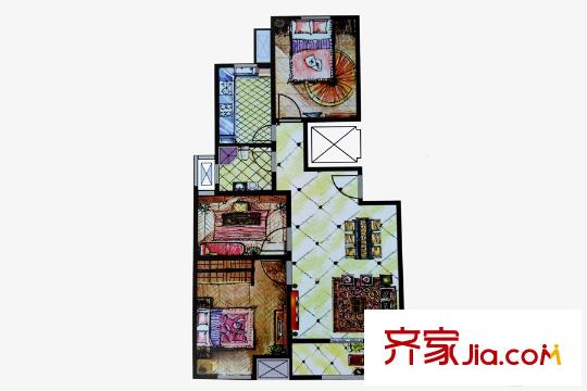 萬泰廣場高層B戶型 3室2廳1衛(wèi)1廚