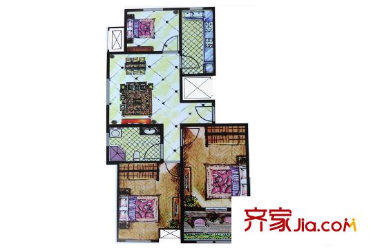 萬泰廣場高層A戶型 3室2廳1衛(wèi)1廚