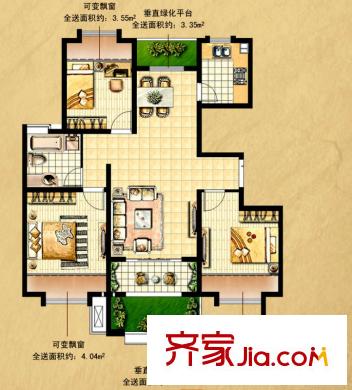國基逸境三期C6#、C7#樓浪漫情愫戶型 3室2廳1衛(wèi)