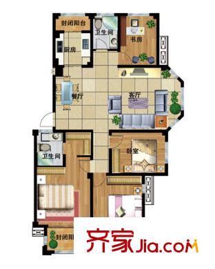 豐惠華麗家族一期標準層A8戶型 4室2廳2衛(wèi)1廚