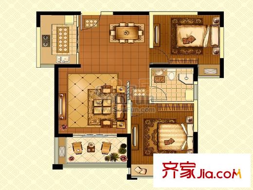 風格雅園B2戶型 2室2廳1衛(wèi)1廚