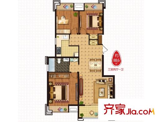 正德秋實園3#戶型A 2室2廳1衛(wèi)1廚