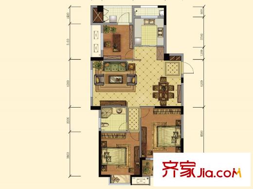 康華?心海灣1#2#3#邊戶C1戶型 3室2廳1衛(wèi)1廚