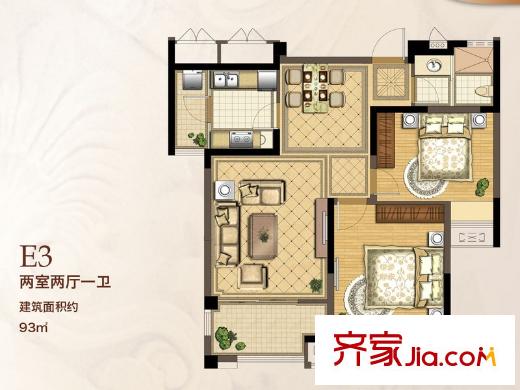 風尚米蘭三期15#17#E3戶型 2室2廳1衛(wèi)1廚