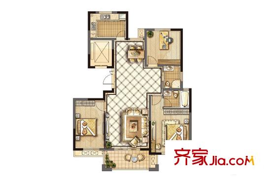 寶信潤山御林B8#號樓F4戶型 3室2廳2衛(wèi)1廚