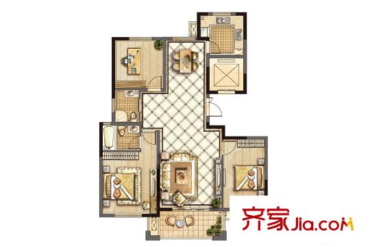 寶信潤山御林B8#號樓F3戶型 3室2廳2衛(wèi)1廚