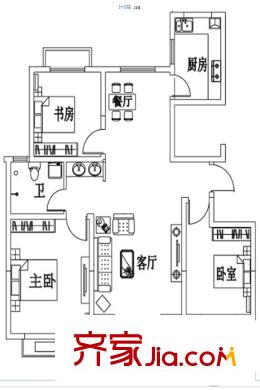 匯川君臨華府39#114.04平方米戶型圖 3室2廳1衛(wèi)1廚