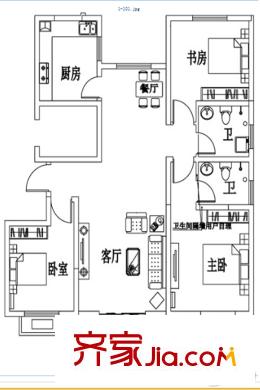 匯川君臨華府39#124.9平方米戶型圖 3室2廳2衛(wèi)1廚