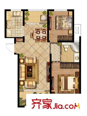 鑫苑景城G戶型 5# 2室2廳1衛(wèi)1廚