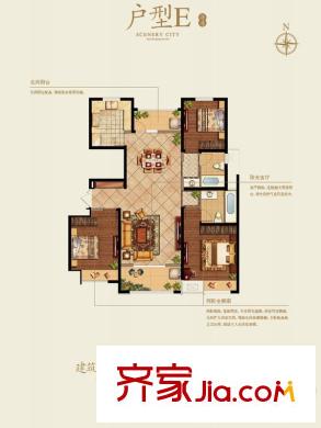 鑫苑景城洋房戶型E-01 3室2廳2衛(wèi)1廚