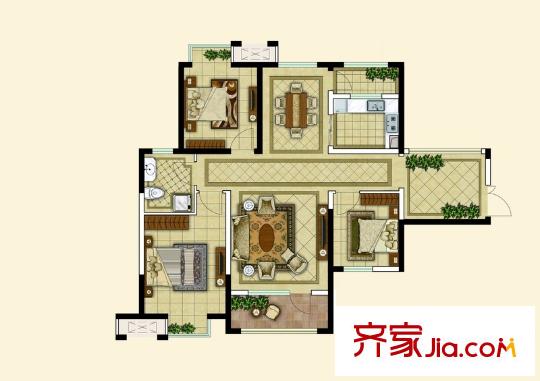 楓林天下二期12#樓、13#樓邊戶C戶型 3室2廳1衛(wèi)1廚
