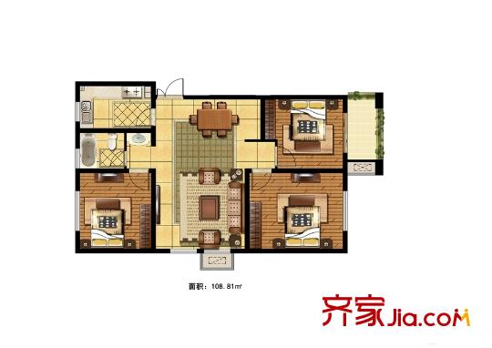 福潤苑1#戶型圖 3室2廳1衛(wèi)1廚
