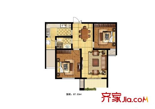 福潤苑1#戶型圖 2室2廳1衛(wèi)1廚
