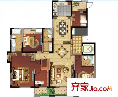 國信?云璽8#9#樓整棟H1戶型 5室2廳3衛(wèi)1廚