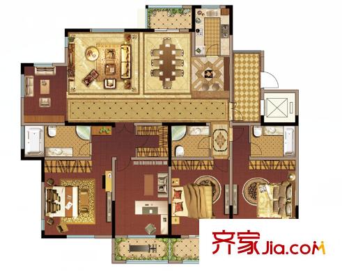 國信?云璽2#樓整棟J1戶型 4室3廳3衛(wèi)1廚
