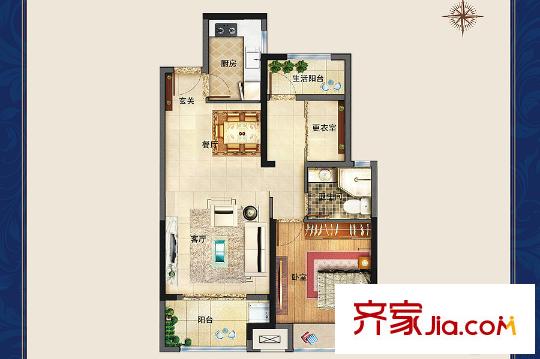 海爾?滟瀾公館10#11#中戶G戶型 2室2廳1衛(wèi)1廚