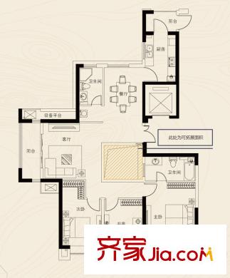 開元翡翠灣3-6#西戶型F戶型 3室2廳2衛(wèi)