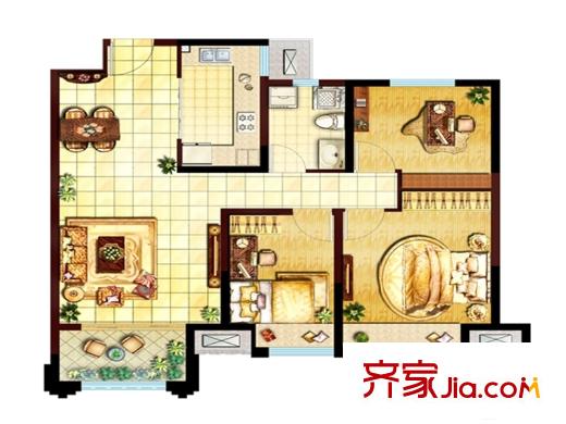 美的時代城5#、6#中間戶戶型4 3室2廳1衛(wèi)1廚