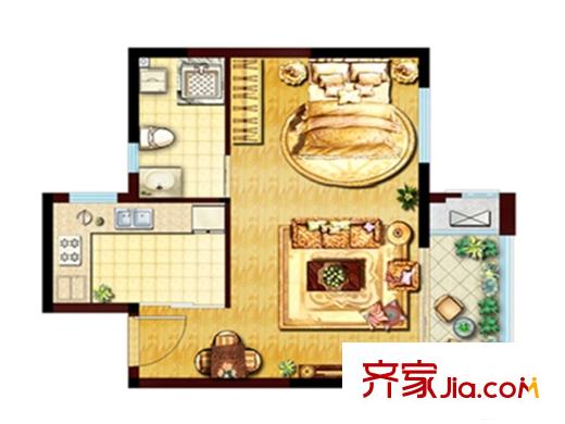 美的時代城4# 北戶 戶型1 1室1廳1衛(wèi)1廚