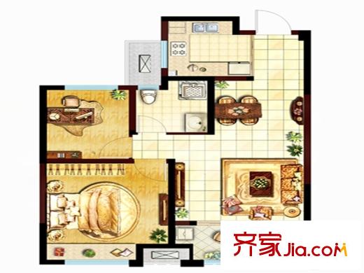 美的時代城2#、3#中間戶 戶型2 2室2廳1衛(wèi)1廚