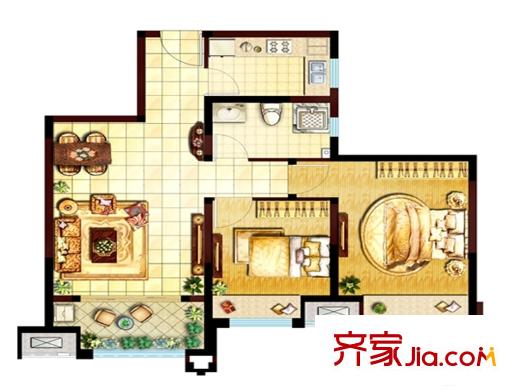 美的時代城4#邊戶 戶型3 2室2廳1衛(wèi)1廚