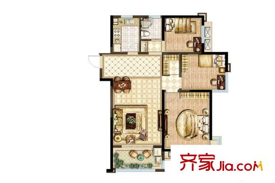 美的城11#邊戶110平方米戶型 3室2廳1衛(wèi)1廚
