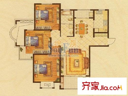 華府天地9#標(biāo)準(zhǔn)層?xùn)|戶L戶型 3室2廳1衛(wèi)1廚