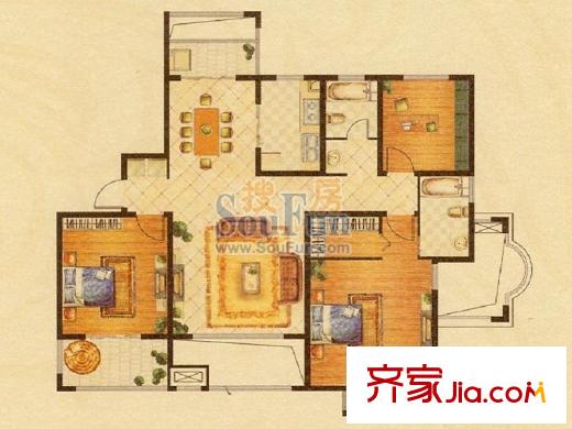 華府天地9#標(biāo)準(zhǔn)層?xùn)|戶K戶型 3室2廳2衛(wèi)1廚