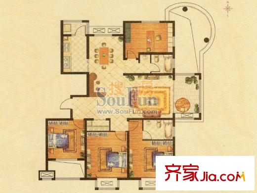 華府天地6#高層標(biāo)準(zhǔn)層?xùn)|戶G戶型 4室2廳2衛(wèi)1廚