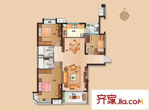 徐州碧桂園一期東戶6#東西戶J472-135戶型 3室22廳2衛(wèi)1廚
