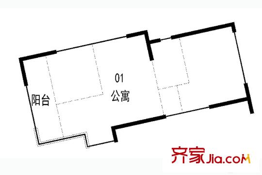 萬科淮海天地二街區(qū)1#01戶 1室1廳1衛(wèi)1廚