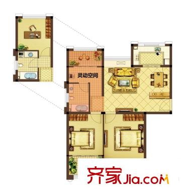 美好匯鄰灣一期6#7#A戶型 3室2廳1衛(wèi)1廚