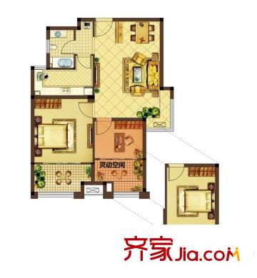 美好匯鄰灣一期E戶型 2室2廳1衛(wèi)1廚