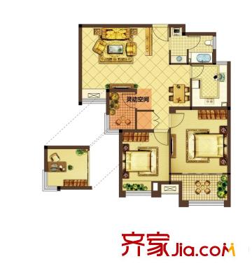 美好匯鄰灣一期6#7#B戶型 3室2廳1衛(wèi)1廚