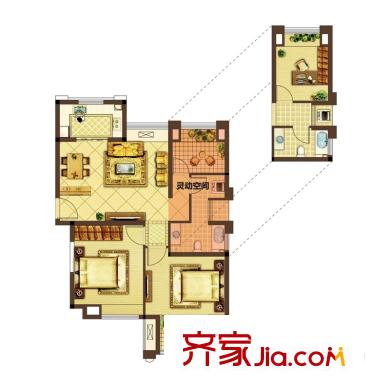 美好匯鄰灣一期D戶型 3室2廳1衛(wèi)1廚