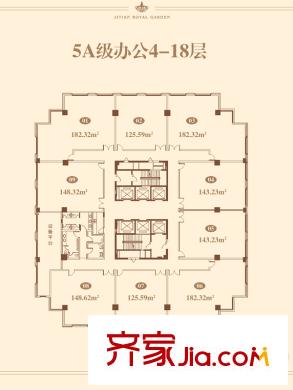璽悅龍城5A級辦公4-18層平面圖 