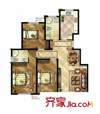 中國鐵建?原香漫谷5-9#、11#、13#、17#邊戶洋房標準層F戶型 3室2廳1衛(wèi)1廚