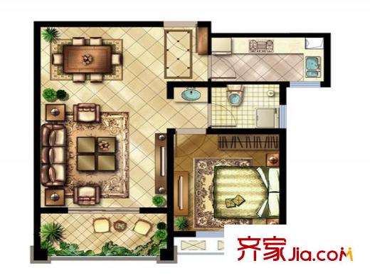 中國鐵建?原香漫谷10#、15#、18#、22#高層標(biāo)準(zhǔn)層A3戶型 1室2廳1衛(wèi)1廚