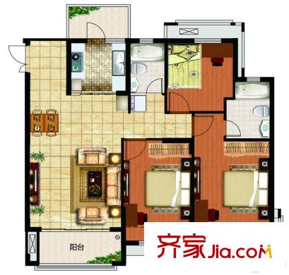 保利鑫城19#邊戶戶型 3室2廳2衛(wèi)1廚