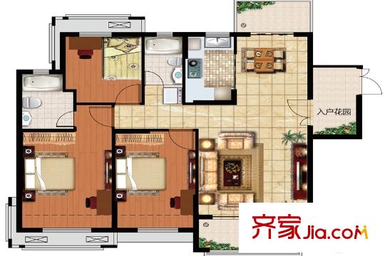 保利鑫城二期19#邊戶戶型 3室2廳2衛(wèi)1廚