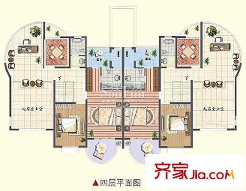 泰康紅郡疊加別墅CD戶型圖四層 6室3廳1衛(wèi)3廚