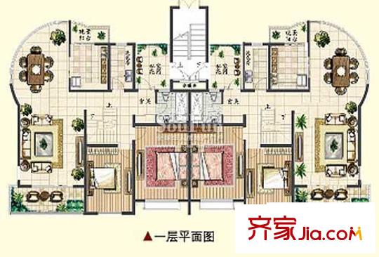泰康紅郡疊加別墅CD戶型圖一層 6室3廳1衛(wèi)3廚