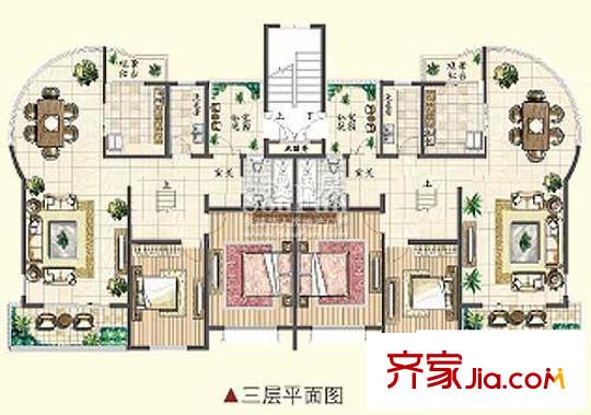 泰康紅郡疊加別墅CD戶型圖三層 6室3廳1衛(wèi)3廚