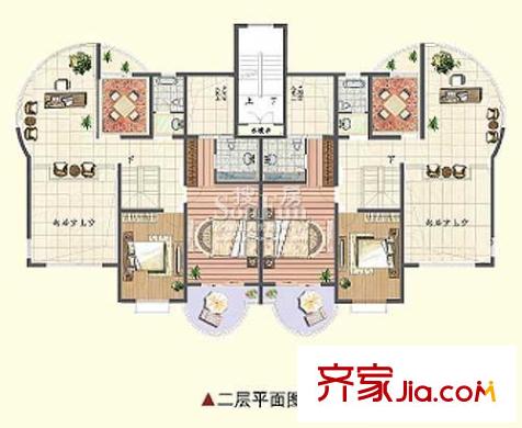 泰康紅郡疊加別墅CD戶型圖二層 6室3廳1衛(wèi)3廚