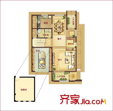 久隆鳳凰城別墅戶型圖A戶型（一層平面） 9室4廳4衛(wèi)1廚