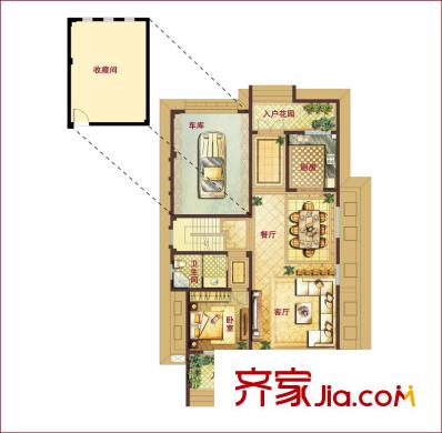 久隆鳳凰城別墅戶型圖B戶型（一層平面） 10室4廳3衛(wèi)1廚