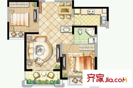 綠地之窗五期28#中間戶標準層02室 2室2廳1衛(wèi)1廚